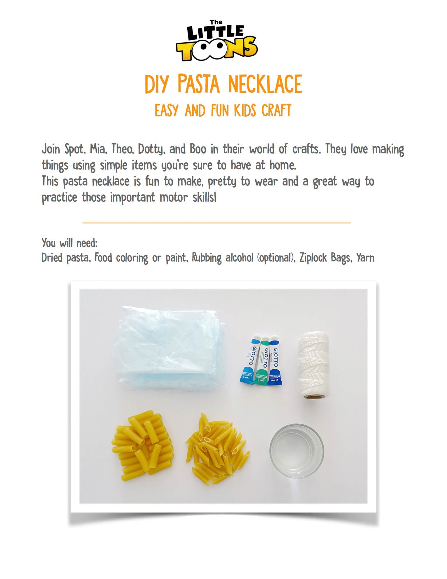 DIY Pasta necklace! The Littletoons